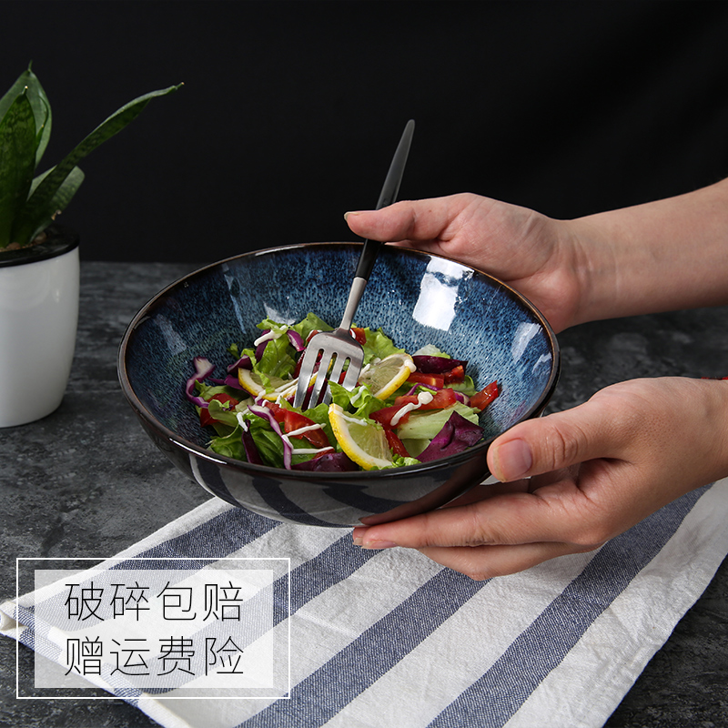 Ceramic bowl household Japanese restore ancient ways of creative move large 7.5 inch soup bowl noodles salad bowl microwave tableware
