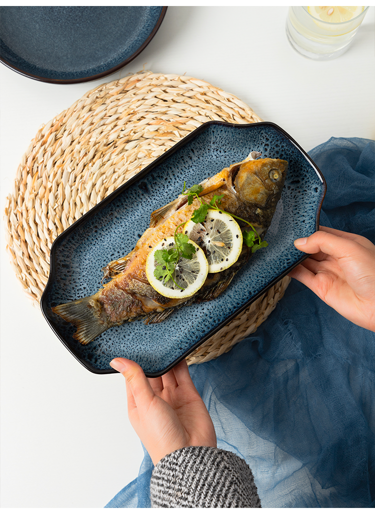 The Fish dish for household heating snack plate 10 inches plate creative move rectangular plate steamed Fish plate ceramic tableware