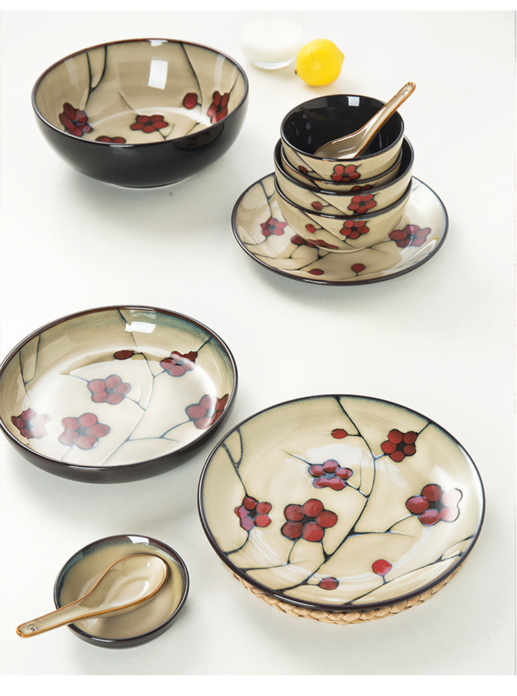 Yuquan name plum flower dishes ceramic tableware creative Chinese style household jobs rainbow such as bowl soup bowl dish dish soup plate plates