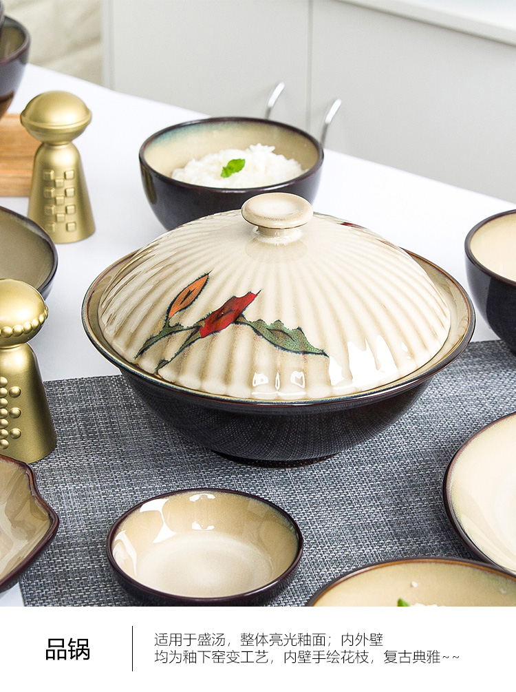 Yuquan colored 4.5 inch bowl creative hand - made Korean ceramics glaze color soup tureen plates plate under 8 "home
