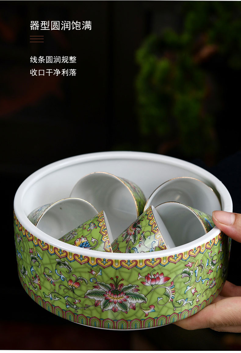 Ceramic tea wash to household small cup of water, after the wash colored enamel tea wash to XiCha suit water wash pot of tea to wash basin, small tea to wash