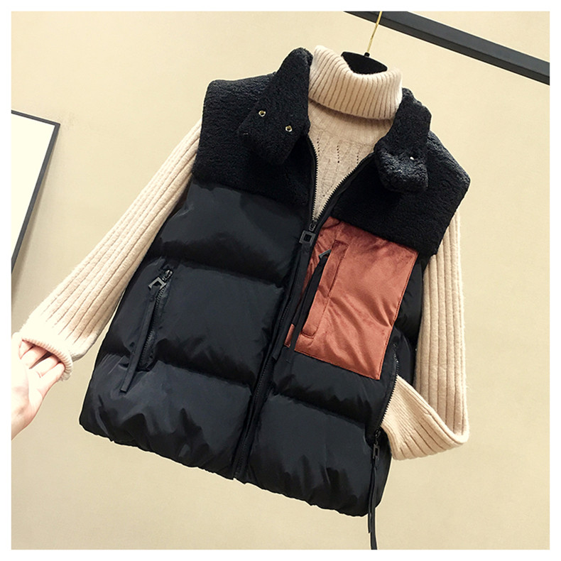 Женская жилетка 潮牌2020秋冬款羽绒棉马甲女短款韩版马夹背心拼接羊羔毛坎肩外套