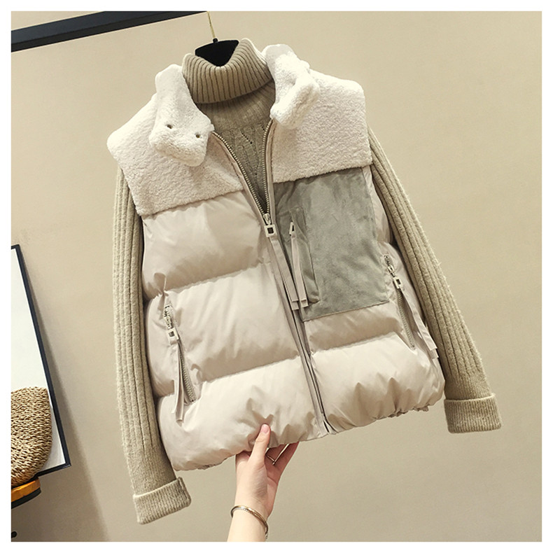 Женская жилетка 潮牌2020秋冬款羽绒棉马甲女短款韩版马夹背心拼接羊羔毛坎肩外套