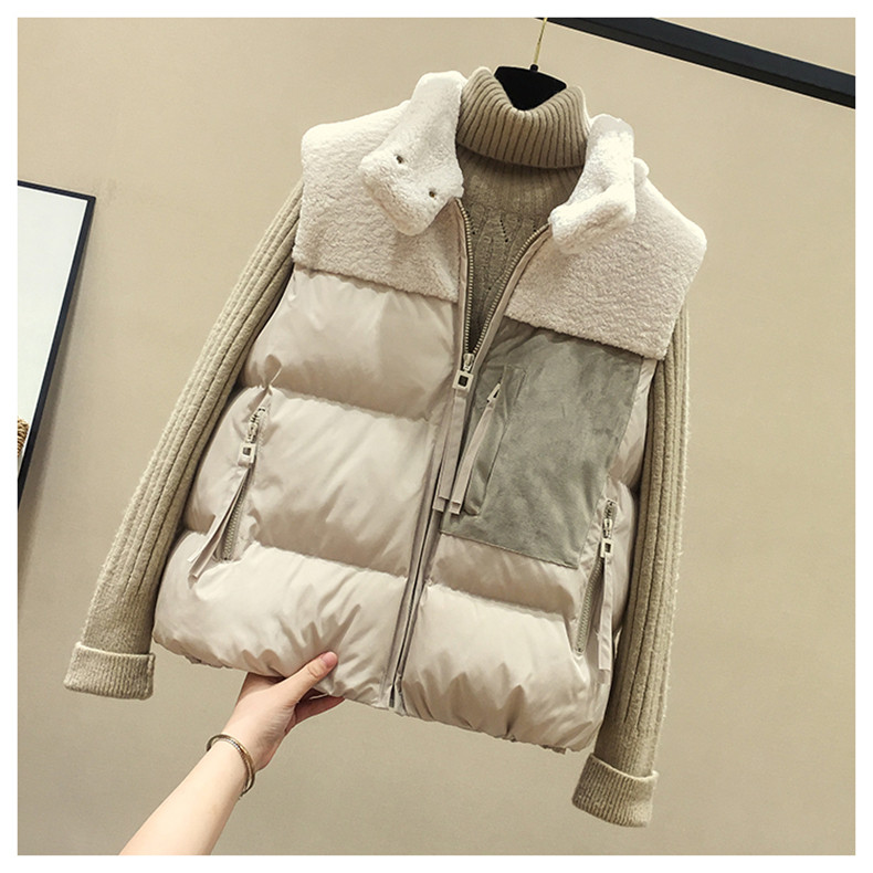 Женская жилетка 潮牌2020秋冬款羽绒棉马甲女短款韩版马夹背心拼接羊羔毛坎肩外套