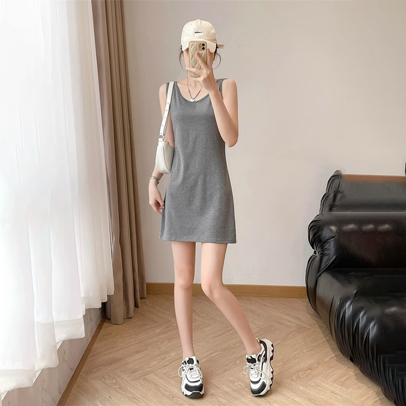 Trendy Sleeveless Suspender Dress for Women, New Summer Style, Niche Design, Simple, Slim-Fitting, Waist-Cinching, Elegant Short Skirt