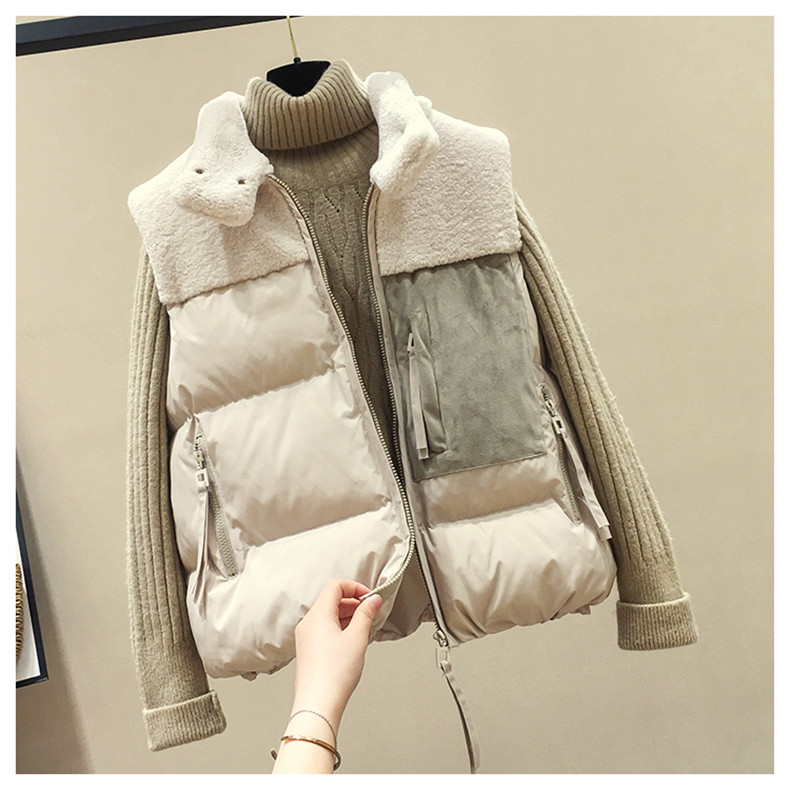 Женская жилетка 潮牌2020秋冬款羽绒棉马甲女短款韩版马夹背心拼接羊羔毛坎肩外套