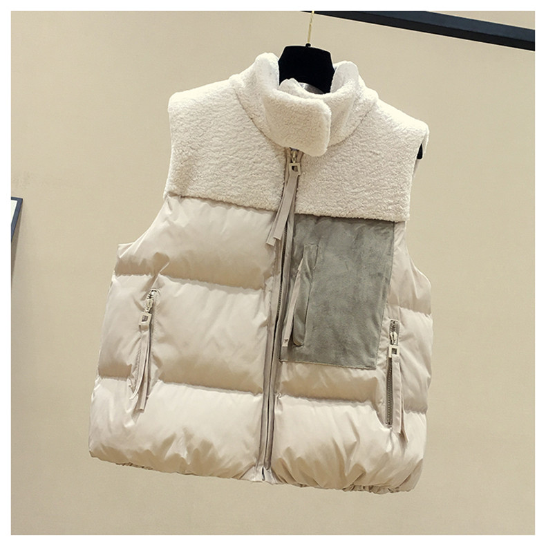 Женская жилетка 潮牌2020秋冬款羽绒棉马甲女短款韩版马夹背心拼接羊羔毛坎肩外套