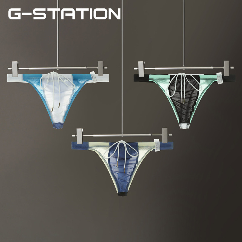 G-Station Color-Blocked Lace-Up Private Pool Men's Thong with Front Stitching, Sexy See-Through Bikini Swimwear G-Station Color-Blocked Lace-Up Private Pool Men's Thong with Front Stitching, Sexy See-Through Bikini Swimwear