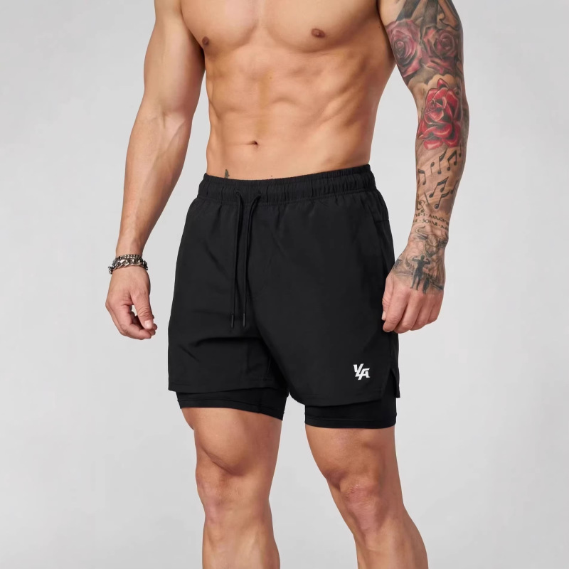 Youngla Men's Shorts Sports Fitness 2-in-1 Double-Layer Shorts Outdoor Jogging Training Elastic Sports Pants