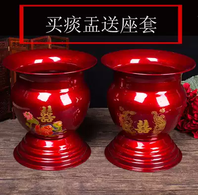 Wedding supplies iron spittoon son barrel red high foot spittoon red enamel with lid night pot urinal wedding dowel