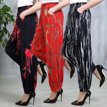 Wide-legged elastic band Joker middle-aged and elderly flower pants summer thin elastic mother wide-legged pants simple single piece thin pants