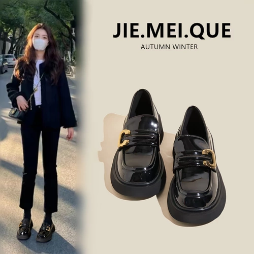 Обувь для кожаной обуви в английском стиле, демисезонная утепленная подходит с юбкой, универсальные лоферы на платформе, в британском стиле