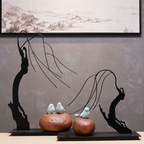 New Chinese style modern creative iron ceramic lucky bird ornaments model room living room TV cabinet porch soft decorations