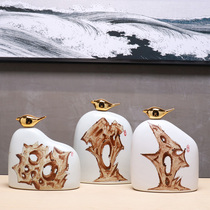 New Chinese modern Zen ceramic ornaments three-piece model room living room TV cabinet porch wine cabinet soft decorations