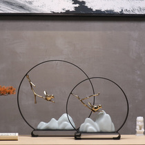 New Chinese style creative simple modern copper bird ceramic rockery ornaments Living room TV cabinet Wine cabinet Handicraft decorations