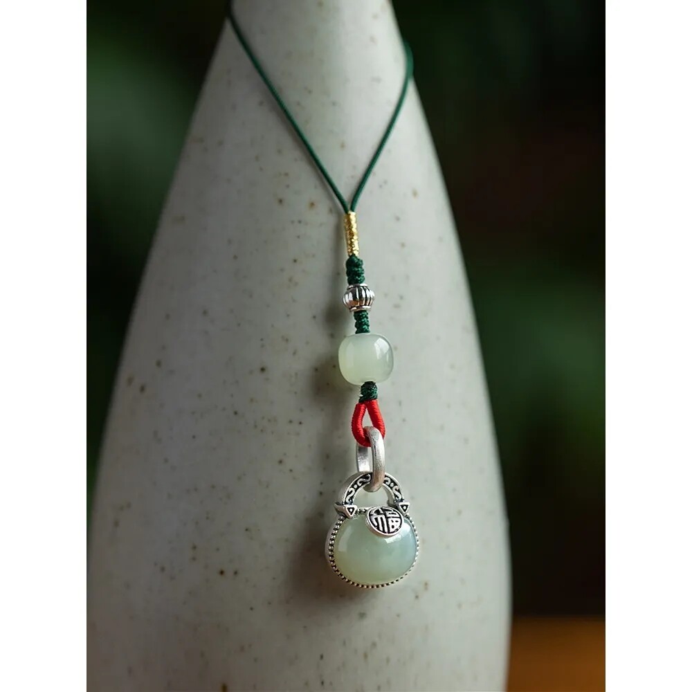 Hetian Yu Ping An Fu Ruyi lock mobile phone chain sterling silver inlaid mobile phone lanyard high-end auspicious lucky gift pendant