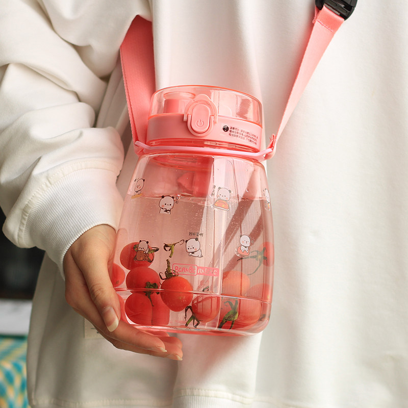 Double drinking large-capacity water cup female portable large kettle high-value straw cup high temperature resistant cute girl belly cup