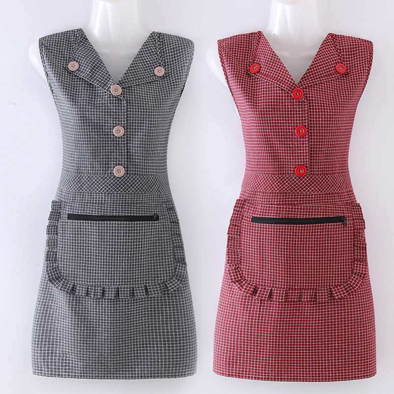 Apron Woman Kitchen Cuff Mesh Red Working Foreign Pie Pure Cotton Apron Upscale Fashion Vets Cook with Dirty Cotton Fabric