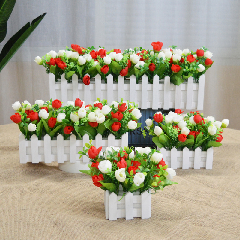 Silk flowers simulation flowers, decorative wooden fence, furnishing articles fake flower bouquets of sitting room balcony table household suit potted the plants