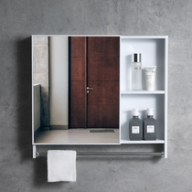 Nordic aluminum bathroom mirror cabinet modern simple toilet mirror box with lamp toilet hanging wall mirror with shelf