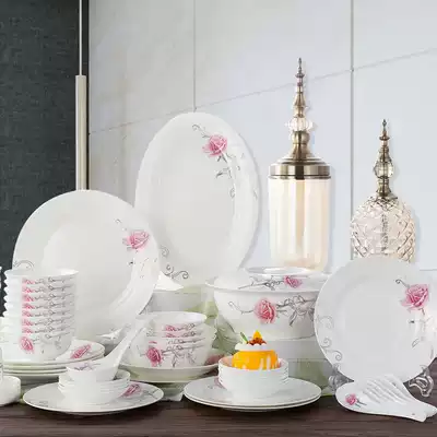 Jingdezhen ceramic tableware dishes set home eating Chinese bone china set bowls gift Bowl plate combination