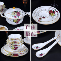 Bone China Porcelain Cutlery Suit Bowls of dishes Jingdezhen Ceramics sketch Phnom Penh Home European-style small freshener Bowl Plate Combinations