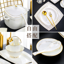 39] Bowl Dish Suit Home Chinese Jingde Town Ceramic Ware Dining Bowl tray Jane about Phnom Penh Bone Porcelain Tableware