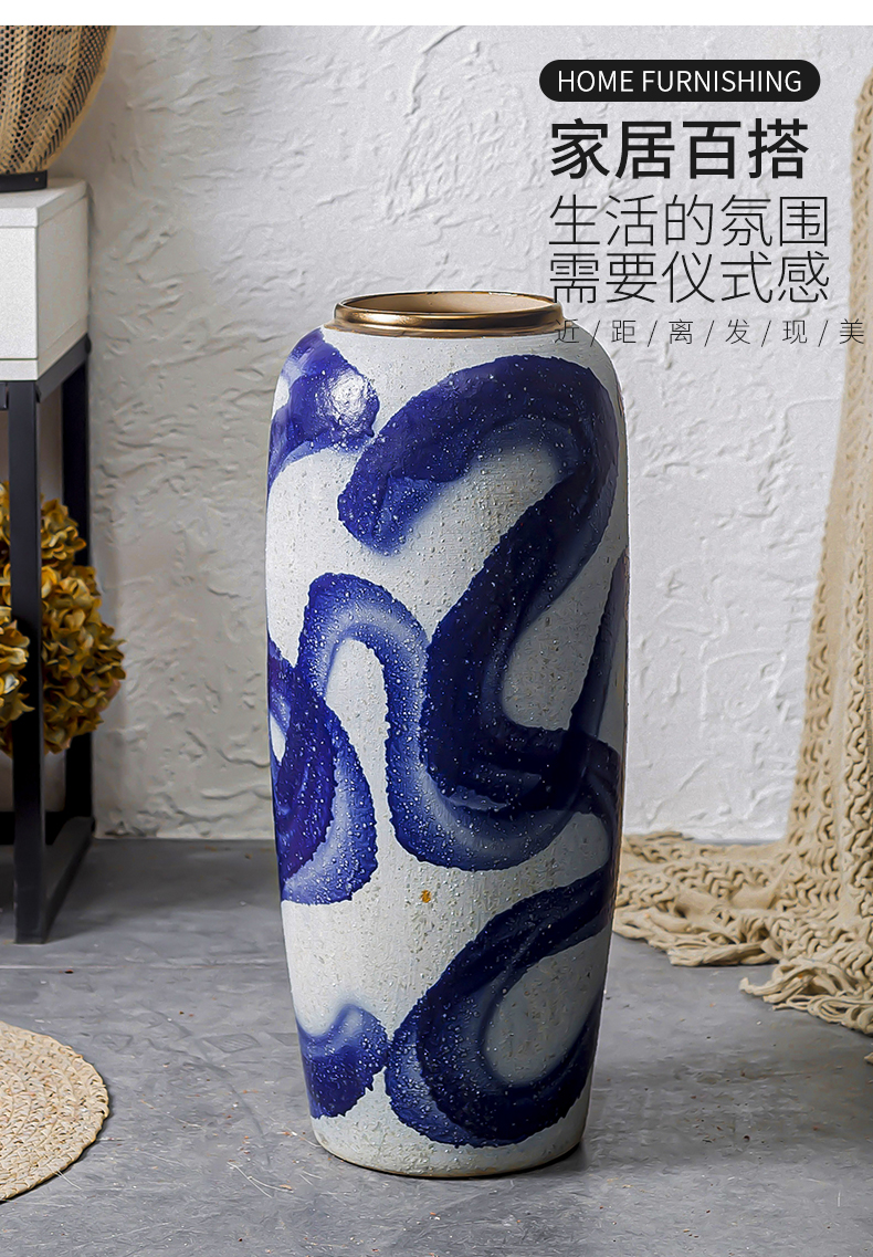 Ceramic restoring ancient ways of large vase American sitting room porch furnishing articles of Chinese style restoring ancient ways, villa and courtyard flower arranging flowers