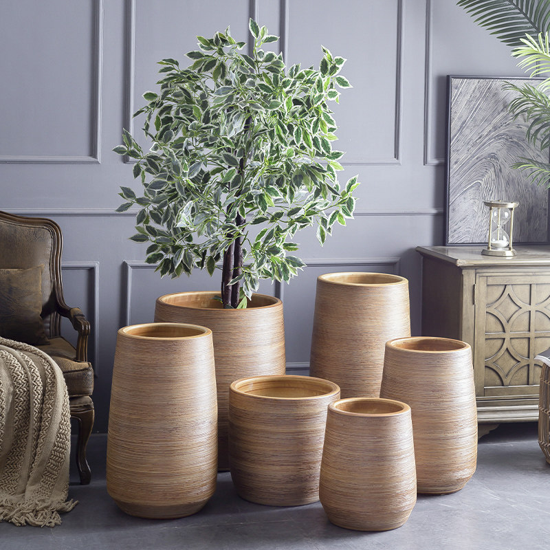 Nordic creative large flower potted modern simple vase ceramic green plant millennium wood hydroponic large diameter planting interior