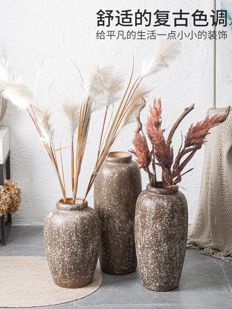 Jingdezhen manual coarse pottery restoring ancient ways of large sitting room dry flower POTS decoration vase simulation flower art furnishing articles