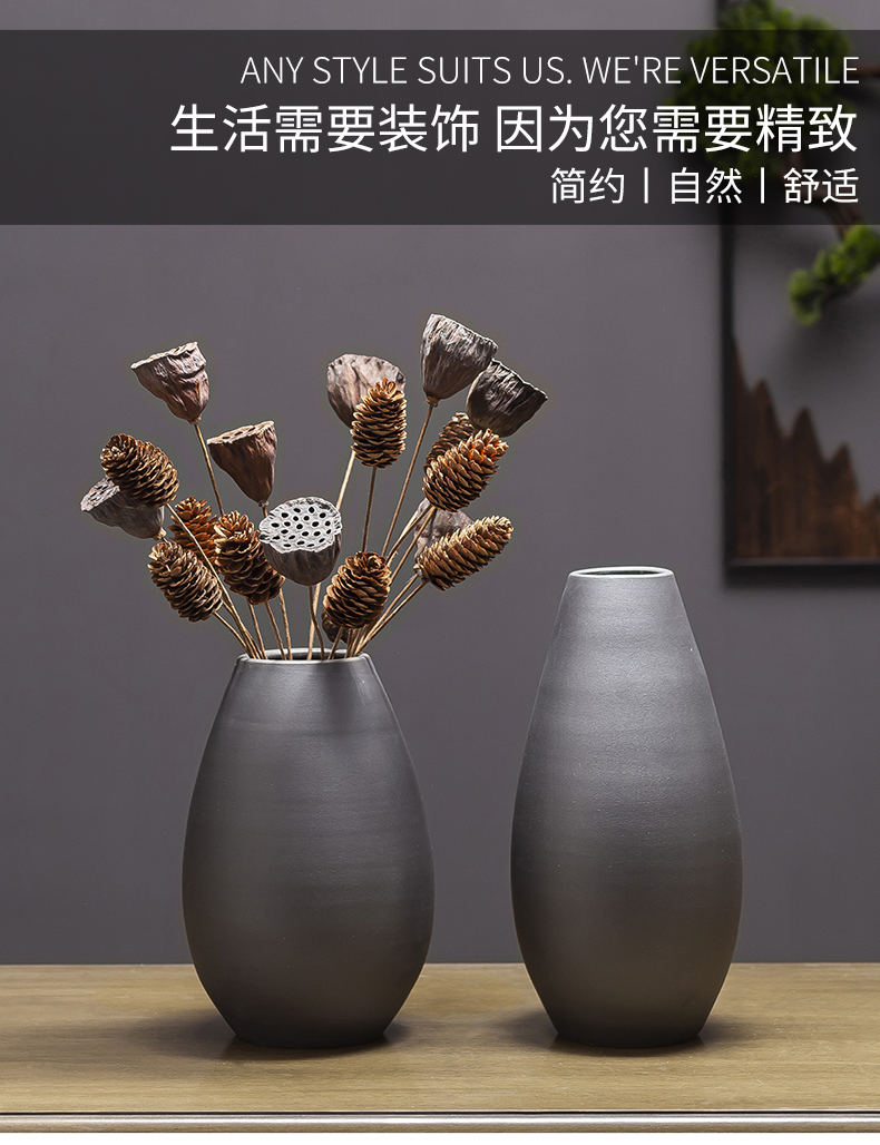 Manual grinding dry flower is placed American retro black ceramic vase pottery jar flower implement sitting room artistic flower arrangement