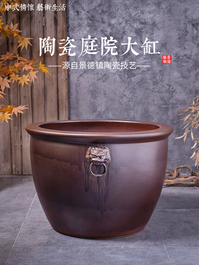 Jingdezhen ceramic goldfish bowl courtyard tank fish balcony cylinder home sitting room aquarium turtle pond lily lotus basin