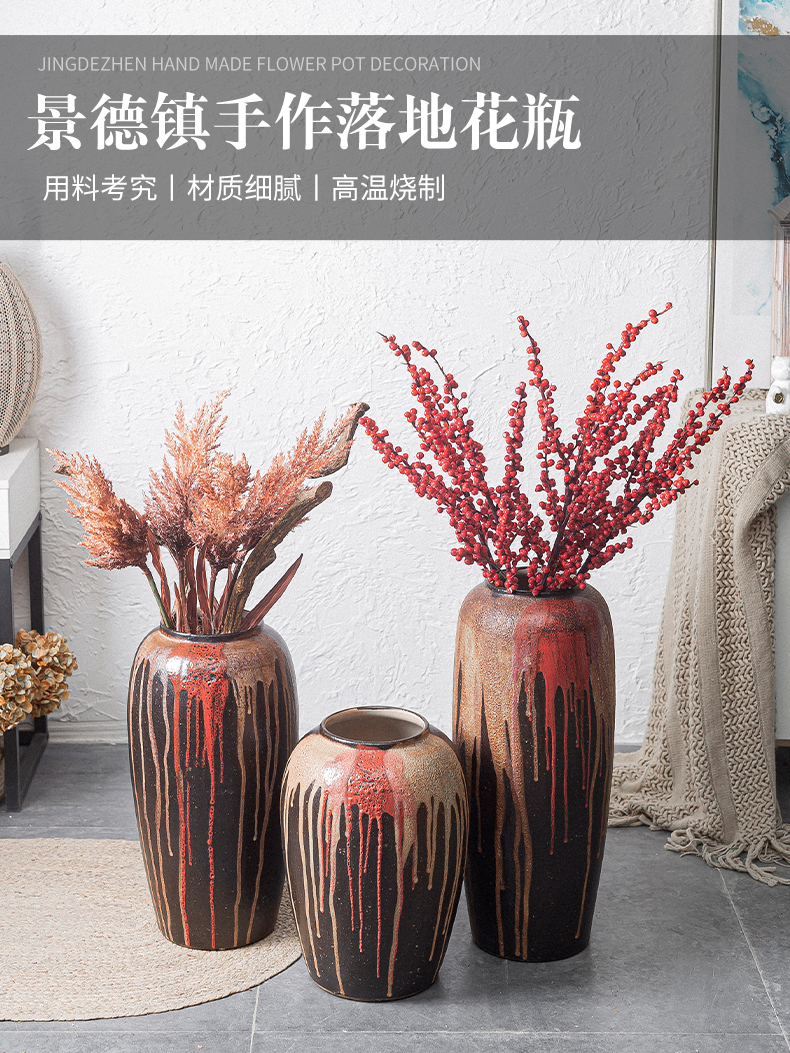 Jingdezhen ceramic dry flower, flower implement sitting room big flowerpot flower arranging furnishing articles retro vase rough landing TaoHua POTS