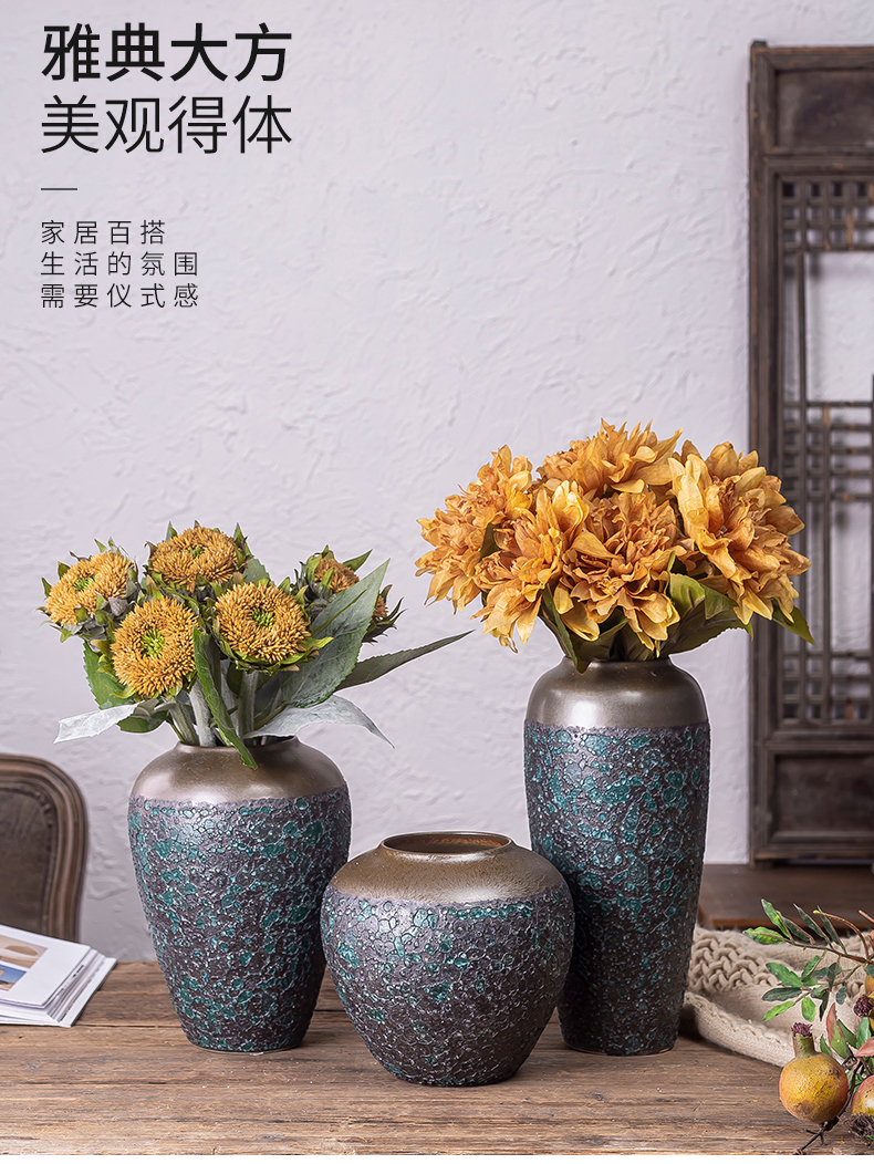 Jingdezhen ceramic decoration of the new Chinese style porch sitting room TV ark, flower arranging zen table dry flower vases, furnishing articles