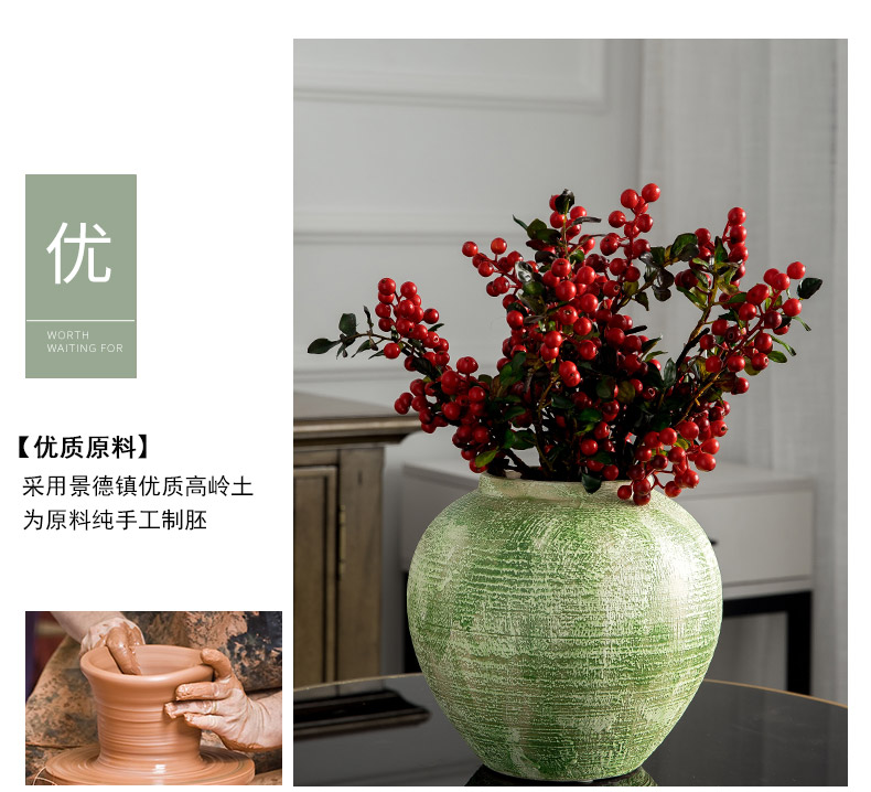 American green clay flower implement large ceramic vase dried flowers, household furnishing articles ceramic table sitting room decorative vase