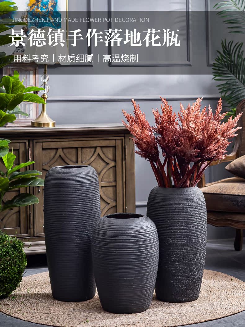 Jingdezhen ceramic big vase retro black flower arranging dried flowers decorative furnishing articles I and contracted sitting room ground POTS