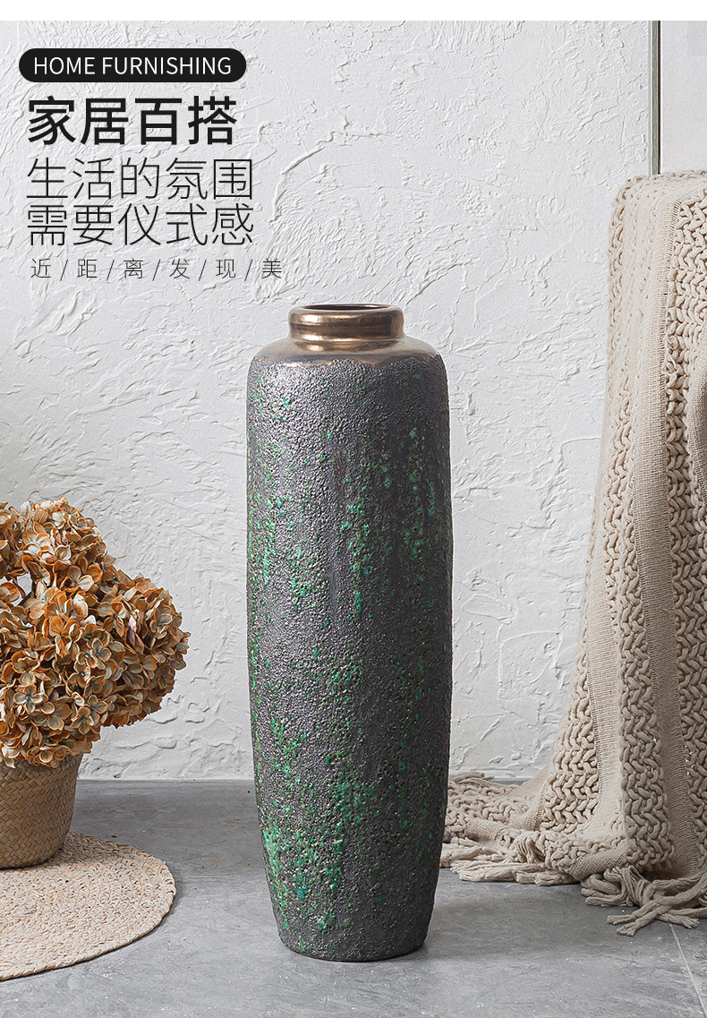 Chinese style restoring ancient ways of large vases, ceramic furnishing articles pottery sitting room hotel decoration flower arranging dried flowers thick ceramic bottle