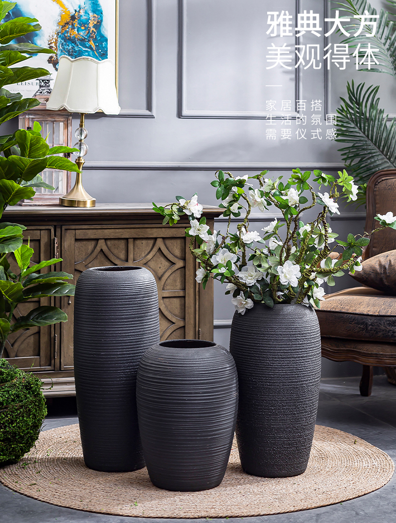 Jingdezhen ceramic big vase retro black flower arranging dried flowers decorative furnishing articles I and contracted sitting room ground POTS