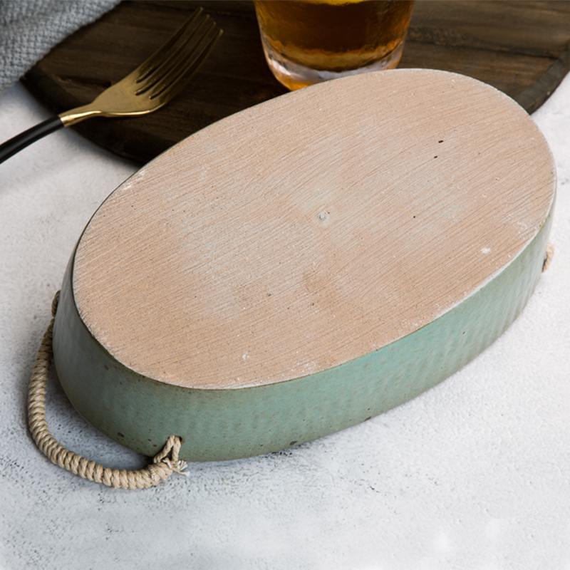 Ceramic plate elliptical household food dish creative move restoring ancient ways Japanese plate steamed fish dish soup plate deep dish