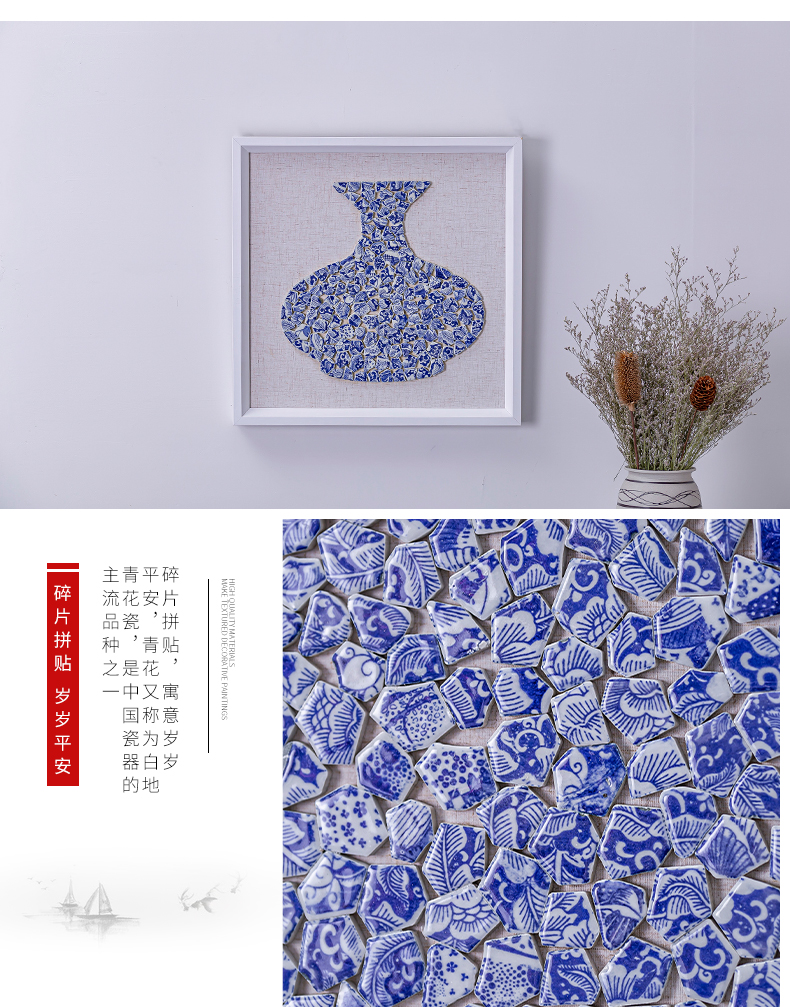 New Chinese style living room sofa setting wall adornment blue and white porcelain pieces of wall paint high - grade porcelain partition decoration