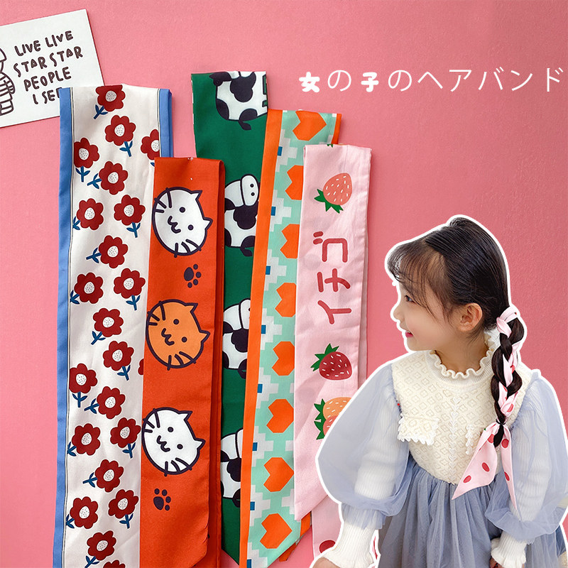 South Korea 100 hitch children's hair with head decoration little girl silk scarf tied hair Butterfly knot choreography girl floating with hair accessories