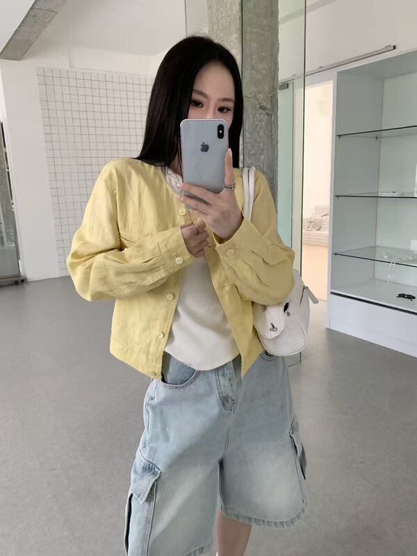 9539 New Summer Season Round Neck Casual 100% Linen Jacket, m Bust Size 98, Length 52