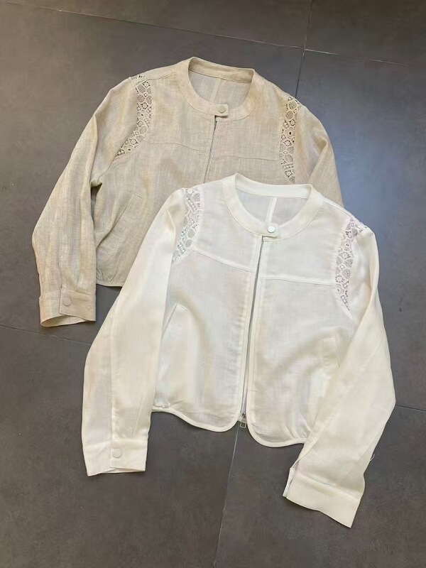 9572 Weimeng Spring and Summer New Style Round Neck Zipper Tencel Linen Jacket for Women, m Bust 114, Length 53