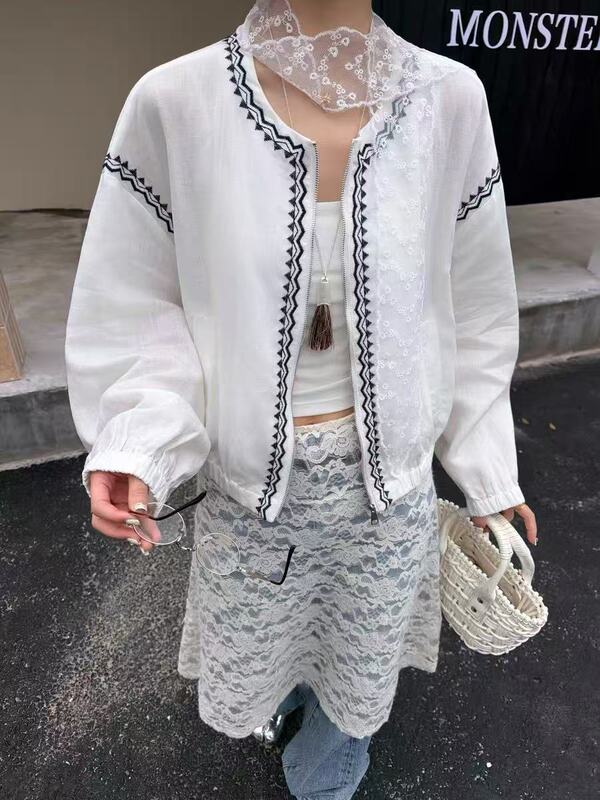 653 New Summer Style Round Neck Embroidered Tencel Linen Jacket, m Bust Size 140, Length 57