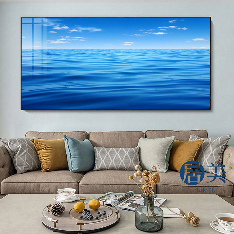 Living Room Decorative Painting of Sea Scenery, Ocean Water, Wall Art for Office, Bedroom, Headboard, Horizontal Wall Hanging, High-End