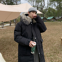 OFFBORD fur collar hooded long cotton coat men loose thick winter ins trend cotton coat coat coat