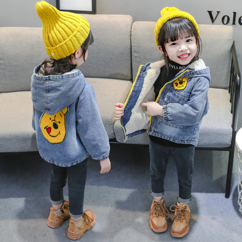 Girls' denim jacket plus velvet autumn and winter style 2022 new Western style winter clothing children's girls baby thick top Korean version