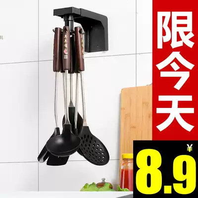 Punch-free kitchen wall rack rotatable movable adhesive hook hanging spatula spoon kitchenware products wall hanging