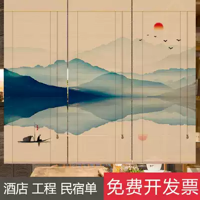 Printed bamboo curtain curtain roller curtain Door curtain partition Retro Zen balcony shading lift Japanese inkjet bamboo curtain