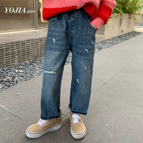 Джинсы, детские осенние штаны, детская одежда, свободный прямой крой